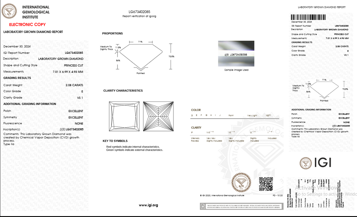 ZELQUAR™ 2.08ct Princess Cut Lab-Grown Diamond | IGI Certified | E Color | VS1 Clarity | CVD