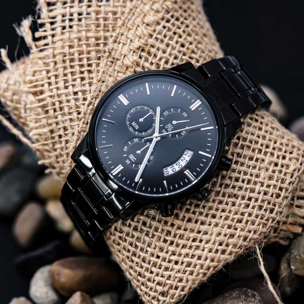 ZELQUAR™ ZQ-Chrono Black Engraved Watch | Stainless Steel 316L | 3ATM Water Resistant | Premium Men's Chronograph Watch