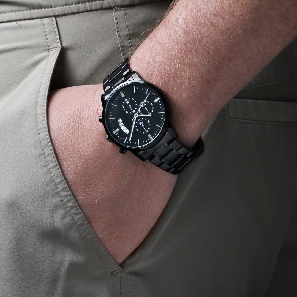 ZELQUAR™ ZQ-Chrono Black Engraved Watch | Stainless Steel 316L | 3ATM Water Resistant | Premium Men's Chronograph Watch