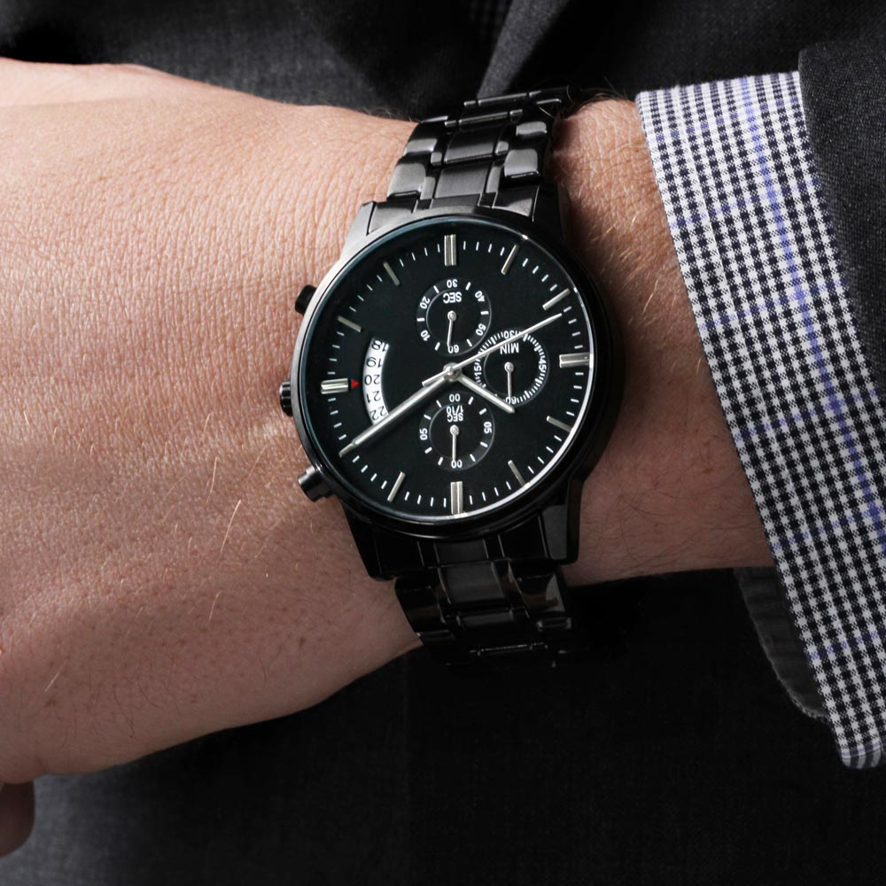 ZELQUAR™ ZQ-Chrono Black Engraved Watch | Stainless Steel 316L | 3ATM Water Resistant | Premium Men's Chronograph Watch