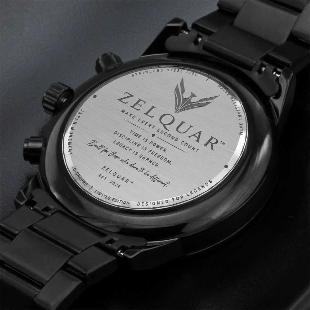 ZELQUAR™ ZQ-Chrono Black Engraved Watch | Stainless Steel 316L | 3ATM Water Resistant | Premium Men's Chronograph Watch