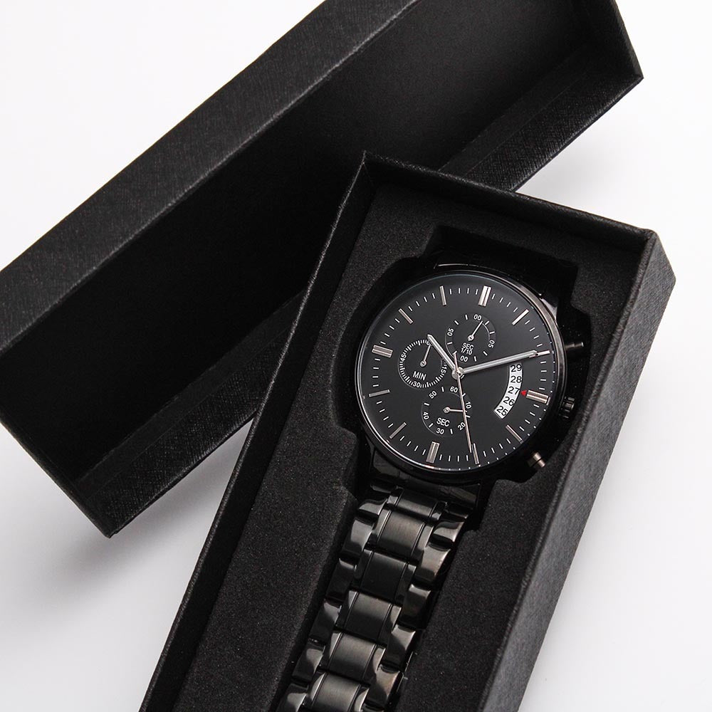 ZELQUAR™ ZQ-Chrono Black Engraved Watch | Stainless Steel 316L | 3ATM Water Resistant | Premium Men's Chronograph Watch