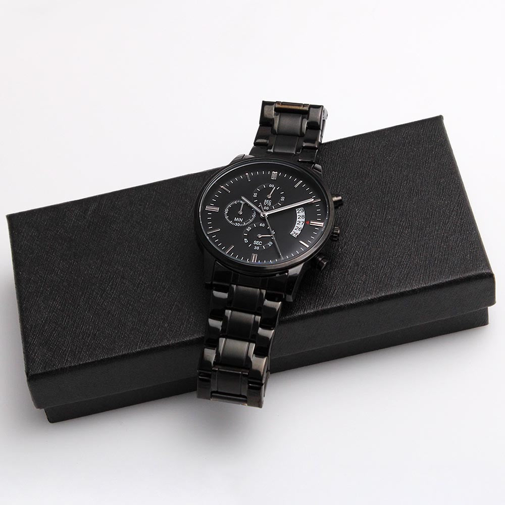 ZELQUAR™ ZQ-Chrono Black Engraved Watch | Stainless Steel 316L | 3ATM Water Resistant | Premium Men's Chronograph Watch