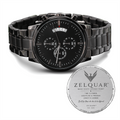 ZELQUAR™ ZQ-Chrono Black Engraved Watch | Stainless Steel 316L | 3ATM Water Resistant | Premium Men's Chronograph Watch
