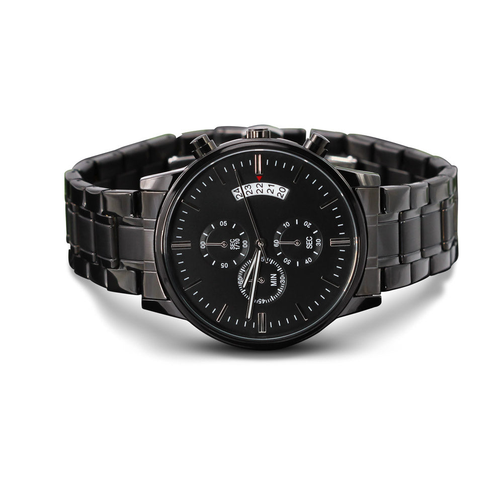 ZELQUAR™ ZQ-Chrono Black Engraved Watch | Stainless Steel 316L | 3ATM Water Resistant | Premium Men's Chronograph Watch