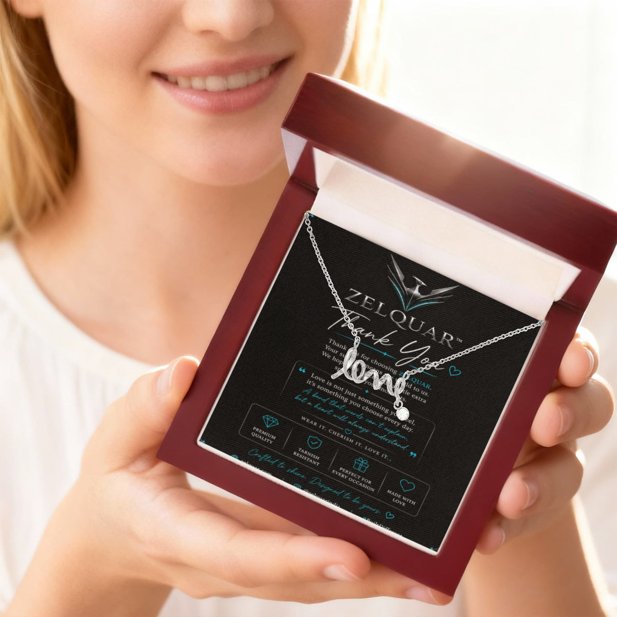 ZELQUAR™ Scripted Love Necklace — Luxury Gift for Her