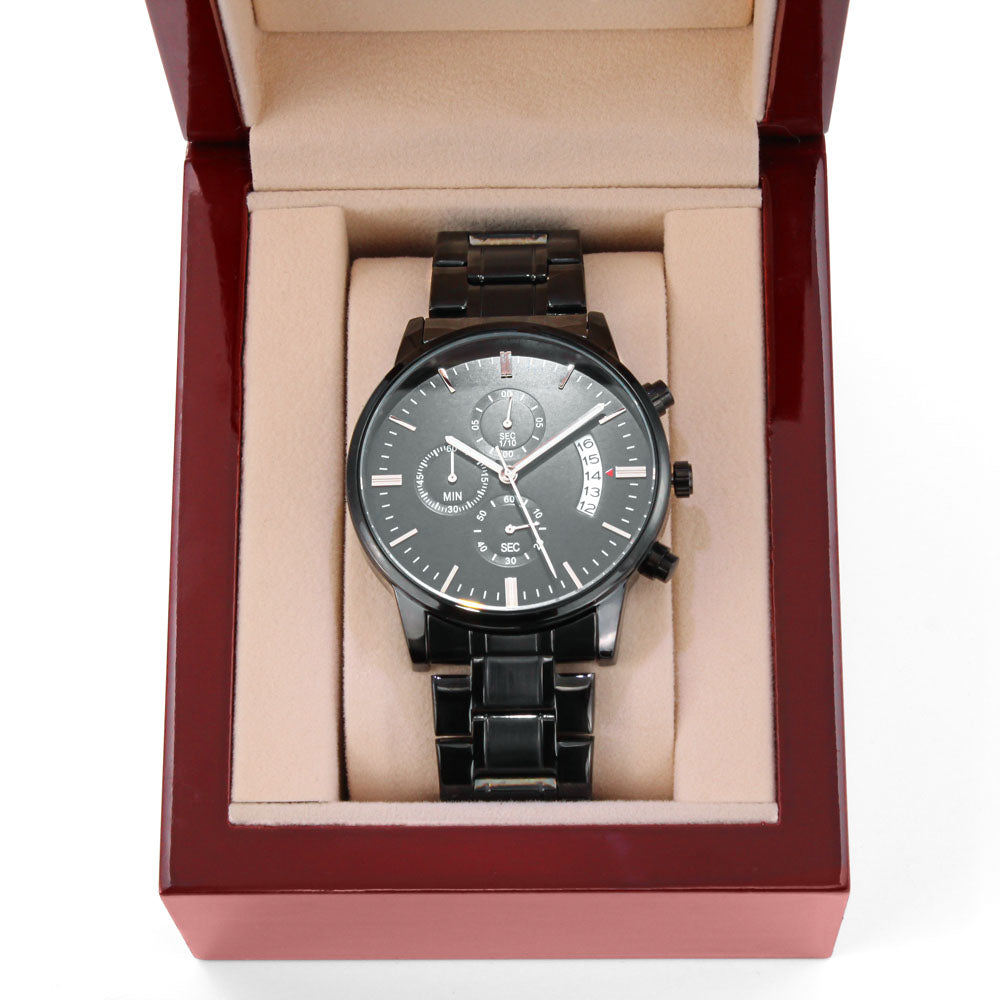 ZELQUAR™ ZQ-Chrono Black Engraved Watch | Stainless Steel 316L | 3ATM Water Resistant | Premium Men's Chronograph Watch