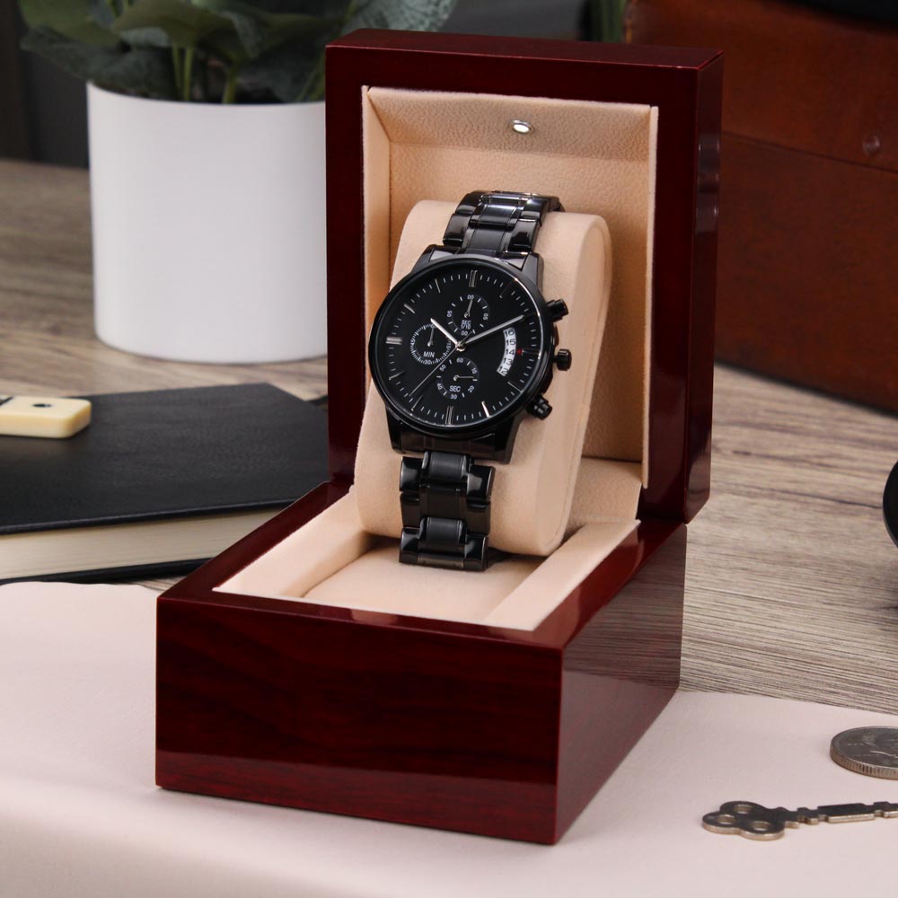 ZELQUAR™ ZQ-Chrono Black Engraved Watch | Stainless Steel 316L | 3ATM Water Resistant | Premium Men's Chronograph Watch