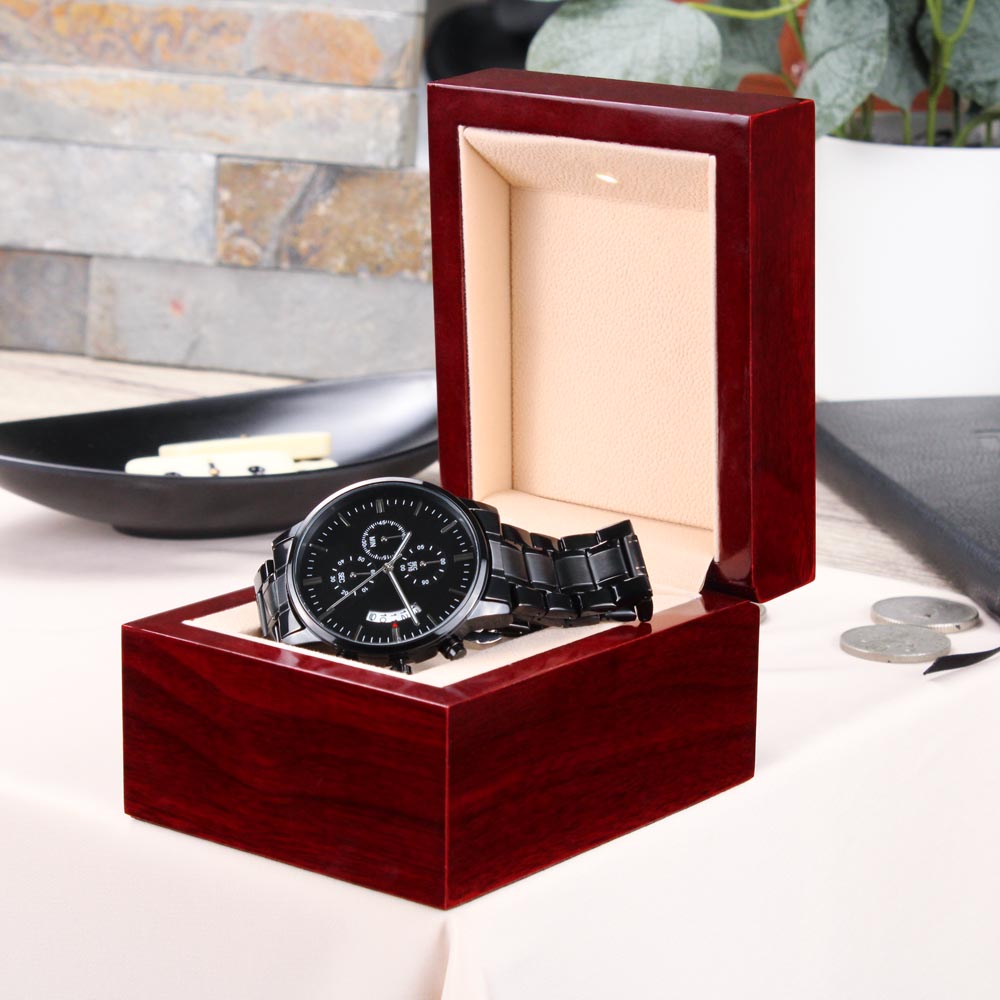 ZELQUAR™ ZQ-Chrono Black Engraved Watch | Stainless Steel 316L | 3ATM Water Resistant | Premium Men's Chronograph Watch