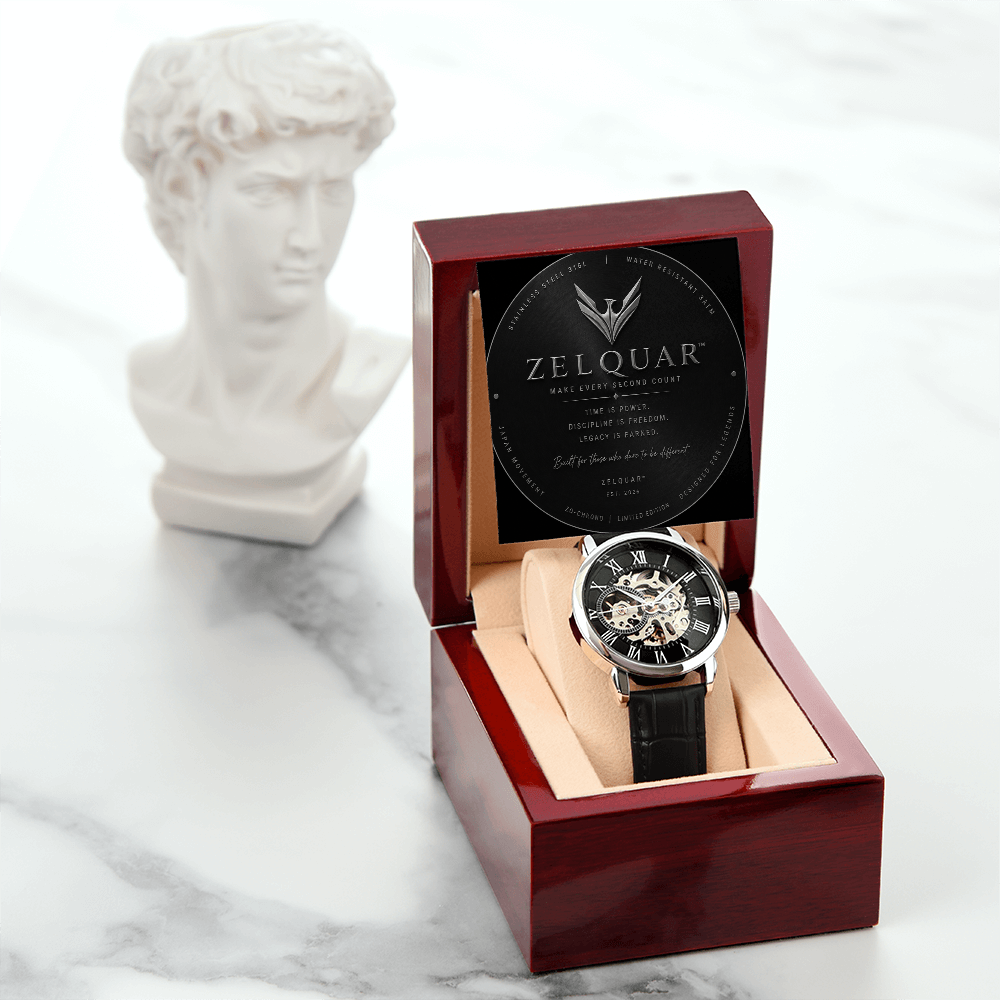 ZELQUAR™ Sovereign Openwork Automatic Watch – Luxury Leather Timepiece
