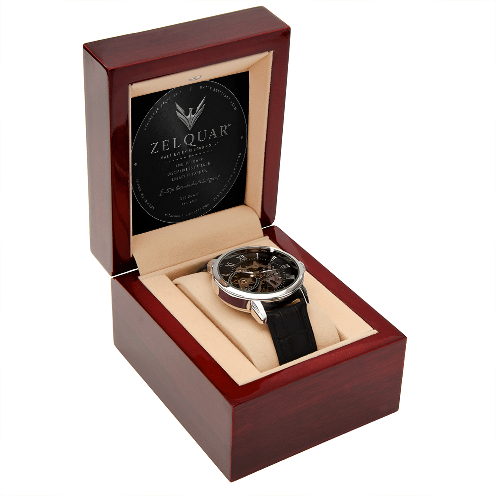 ZELQUAR™ Sovereign Openwork Automatic Watch – Luxury Leather Timepiece