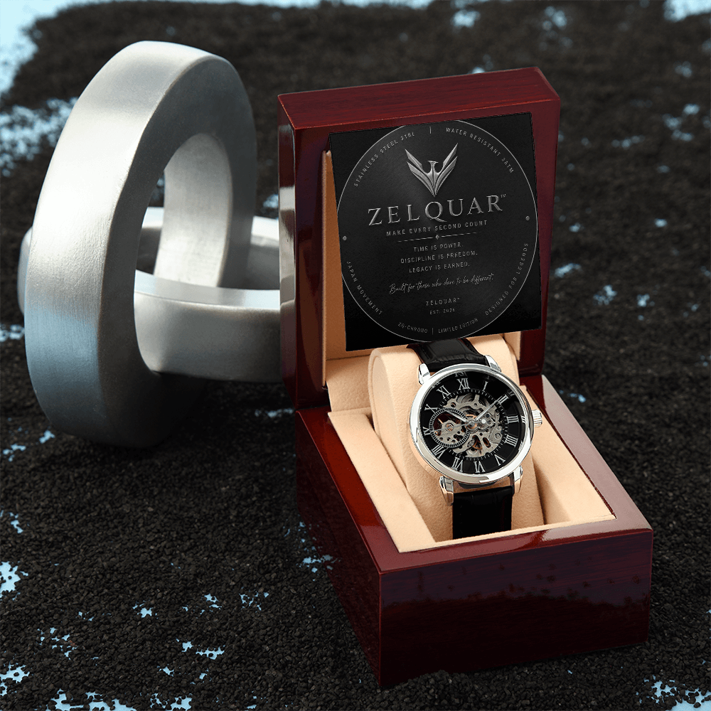 ZELQUAR™ Sovereign Openwork Automatic Watch – Luxury Leather Timepiece
