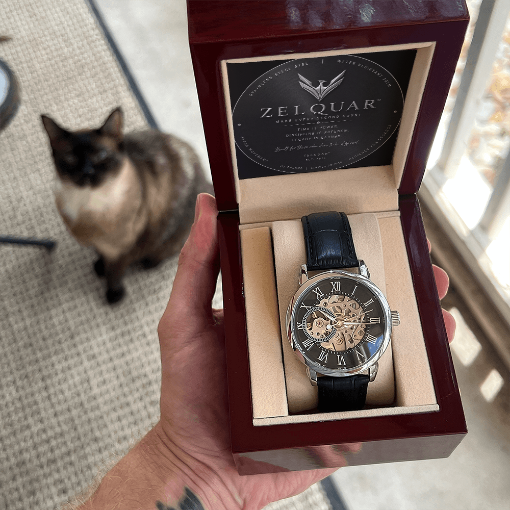ZELQUAR™ Sovereign Openwork Automatic Watch – Luxury Leather Timepiece