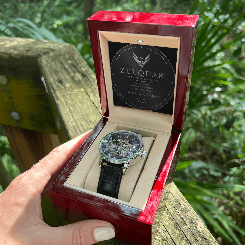 ZELQUAR™ Sovereign Openwork Automatic Watch – Luxury Leather Timepiece