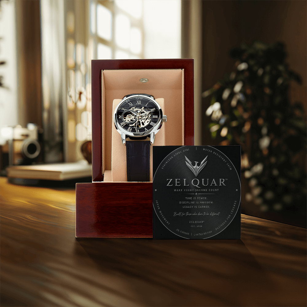 ZELQUAR™ Sovereign Openwork Automatic Watch – Luxury Leather Timepiece