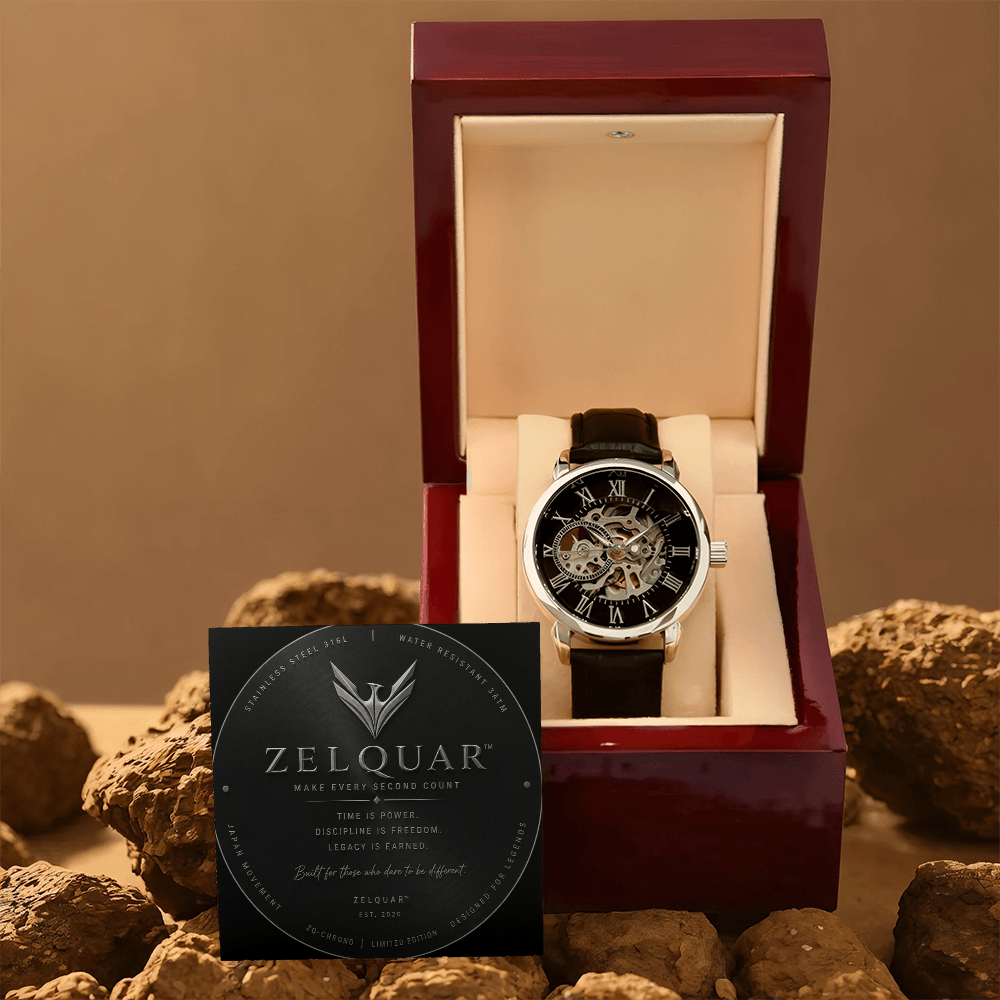 ZELQUAR™ Sovereign Openwork Automatic Watch – Luxury Leather Timepiece